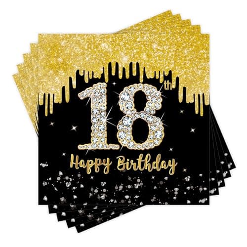 Image of 20 Pcs 18th Birthday Napkins, Black and Gold 18th Paper Napkins Disposable Party Napkins Cocktail Napkins for Men Women Anniversary Birthday Decorations (18th)