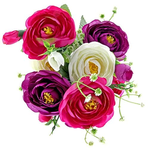 Image of Corsage Creations 7 Head Mini Artificial Ranunculus Bush - Silk Flower Bunch - Choice of Colour (Purple, Pink & Cream)