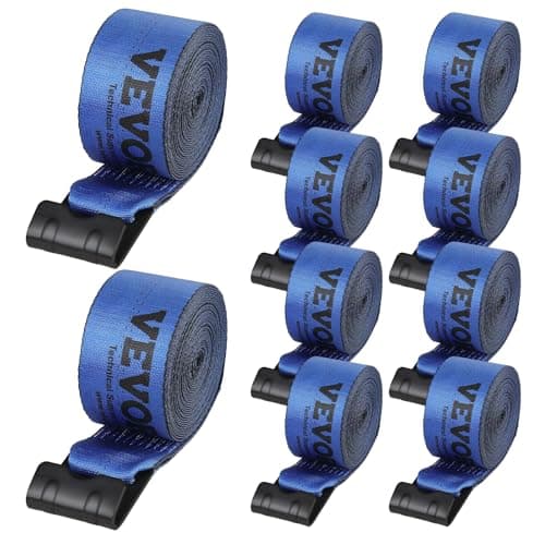 Image of VEVOR Winch Straps, 4" x 30', 6000 lbs Load Capacity, 18000 lbs Breaking Strength, Truck Straps with Flat Hook, Flatbed Tie Downs Cargo Control for Trailers, Farms, Rescues, Tree Saver, Blue (10 Pack)