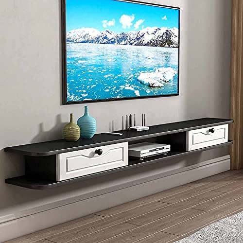 Image of Wall Mounted TV Cabinet, Matte Wood Multimedia Storage Shelf, Wall-Mounted TV Unit DVD/Blu-Ray Player Satellite TV Box Cable Box/E / 100cm