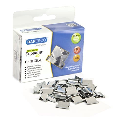 Image of Rapesco CP20040S Supaclip 40 Stainless Steel Refill Clips, Pack of 200