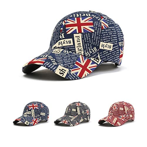 Image of XGOPTS Union Jack Baseball Cap GB UK Great Britain Flag Print Hat - Summer Cotton Sun Hat Adjustable UV-Protection Cap - Sports Event Souvenir Gift Football Rugby (55-58cm) Navy Blue