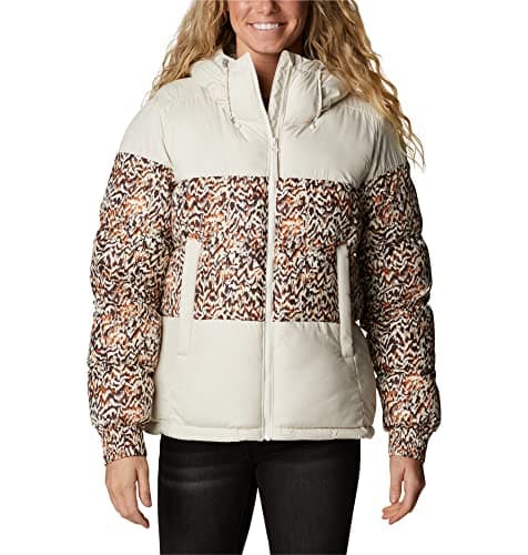 Image of Columbia Women's Pike Lake 2 Hooded Insulated Jacket, Hooded Puffer Jacket, Chalk/Warm Copper Terrain Print, Size L