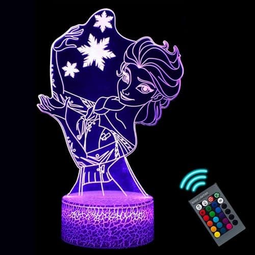 Image of NaiTerpol 3D Illusion Lamp Frozen Cool Night Light，Elsa Style Night Light Decorations,Dimmable 16 Colors Smart Touch with Remote Control with Illuminated Crackle Base [Energy Class A]