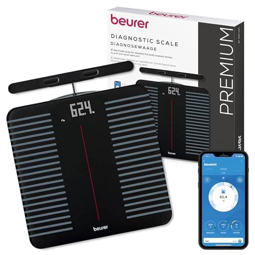 Image of Beurer BF 990 Body Fat Scales with Hand Sensors, Digital Personal Scales with App Connection via WiFi/Bluetooth, 25 Readings Including Body Fat & Muscle Mass, Cross-Body Measurement with 8 Electrodes