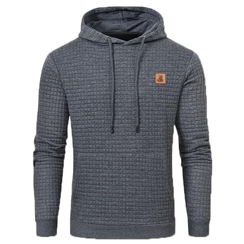 Image of JustSun Mens Hoodies Pullover Men's Sweatshirts Casual Classic Hoody Long Sleeve Jacquard Hooded Jumpers with Kangaroo Pocket Grey S