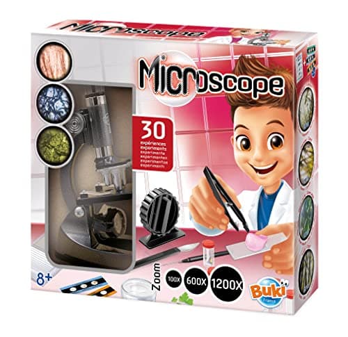 Image of Buki Microscope for Kids with 30 Science Experiments - Childrens STEM Kit with 200x to 1200x Magnification, LED Light, Metal Body, Slides, Vials & Illustrated Booklet - Child's Educational Toy Ages 8+
