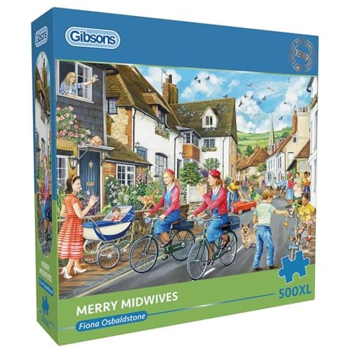 Image of Gibsons Merry Midwives 500XL Jigsaw Puzzle for Adults - Extra Large Pieces for Easy Handling - Nostalgic Charming Community Scene by Fiona Osbaldstone - Premium Sustainable UK/EU Made - Great Gift