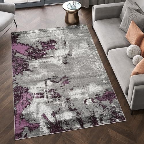 Image of Rugs Living Room Rugs for Bedroom,Grey Rug Modern Abstract European Style,Anti-slip Low Pile Carpet for Living Room,Bedroom,Hallway (Purple, 120 X 170 CM)