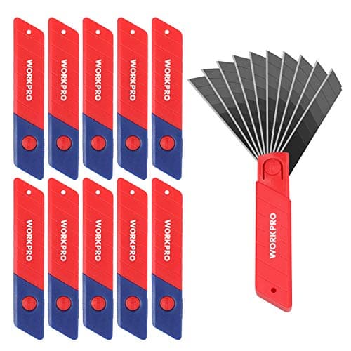 Image of WORKPRO Utility Knife Blades, 18 mm 100-Pack SK5 Snap-Off Blades for Professional Box Cutters, Hardened & Ultra Sharp, Includes 10 Storage Boxes