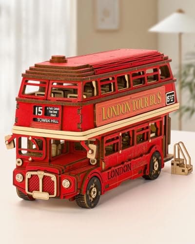 Image of ROWOOD 3D Wooden Puzzles London Tour Bus, Retro Model Kit for Adults to Build, Make Your Own Woodcraft Construction Kit, Creative Gift for Birthday Day and Christmas