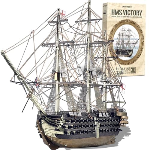 Image of Piececool 3D Puzzle Metal HMS VICTORY Battleship, Ship of the Line Boat Craft Model Kits for Adults to Build, 3D Puzzles Adult Teens for Stainless Steel, Gift, Home Decoration, Collection, 389 Pieces