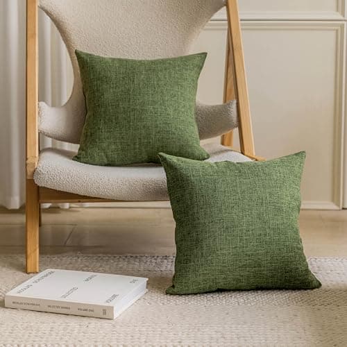 Image of Home Brilliant Green Cushions 45cm x 45cm Set of 2, Cotton Linen Cushion Covers 18x18 for Sofa Bed Chair, Square Pillowcases Summer, 45x45 cm, Green
