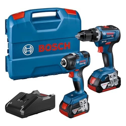 Image of Bosch Professional 18V System Cordless Impact Driver GDR 18V-200 and Cordless Drill Driver GSR 18V-55 (incl. 2X 4.0 Ah GBA 18 V Rechargeable Battery, Quick Charger GAL 18V-40, in L-Case)