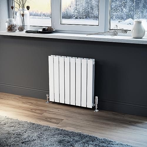 Image of ELEGANT 600 x 600 mm Designer Horizontal Radiator White Double Flat Panel Bathroom Premium Radiators Modern Wall Mounted/Up Standing Slim Radiators for Bathroom/Kitchen/Living Room
