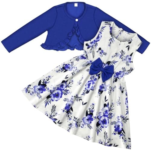 Image of Vicloon Baby Girl Dress and Cardigan Sets, Girls Party Dress, Sleeveless Wedding Party Birthday Dresses for Toddler Girls (4 Years, Blue)