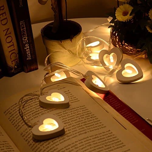 Image of Gimuk 20 Led Warm White Wooden Heart Fairy String Light Xmas Wedding Decor Party Lighting Battery Powered (20 LED)