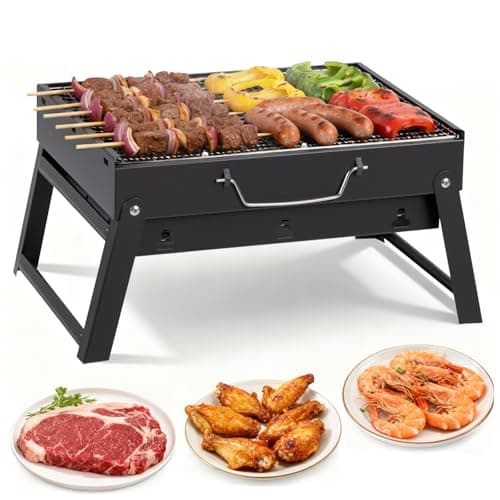 Image of Outopee Portable Charcoal BBQ Grill, Lightweight Barbecue Grill with Foldable Legs, Stainless Steel Tabletop Charcoal Barbecues for Outdoor Camping, Picnic, Garden Party, Hiking, Travel