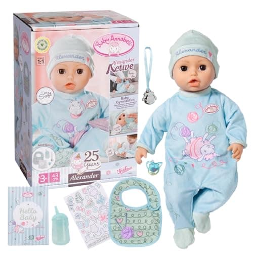 Image of Baby Annabell Active Alexander 709924-43cm Doll with Soft Cuddly Body & Realistic Features & Sounds - Clothing & Accessories - Require 3 AAA Batteries (Not Included) - For Kids From 3+ Years
