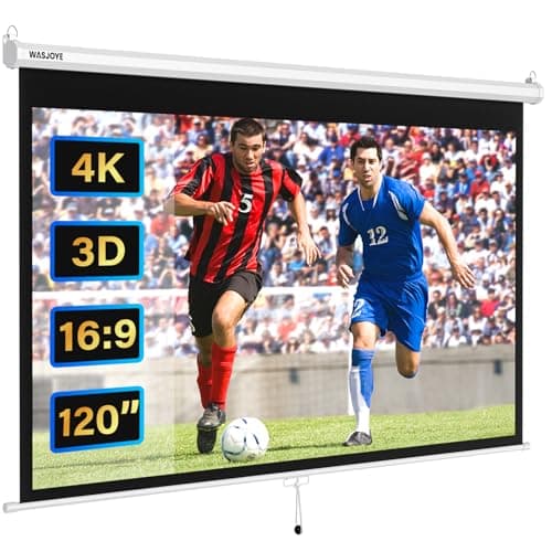 Image of WASJOYE Manual Pull-Down Projector Screen - Universal 120-inch Roll-Down Retractable Manual Projection Screen w/Auto-Locking, Adjustable Screen Height, Black Masking Border