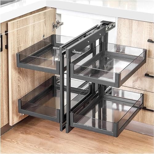 Image of SJDUYD Blind Corner Cabinet Pull-Out Organiser, Pull Out Storage Rack Shelf with 4 Storage Baskets,Extendable Cupboard Organiser Shelf for Home Kitchen 800