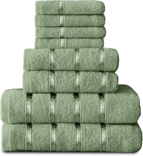 Image of GC GAVENO CAVAILIA 8 Piece Egyptian Cotton Towels - Quick Dry Highly Absorbent Bathroom Towel Bale - (4 Face Towel + 2 Hand Towel + 2 Bath Towel) - Sage Green
