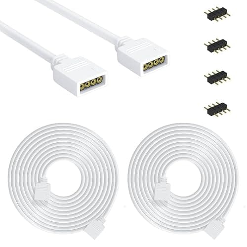 Image of REDTRON LED Strip Extension Cable, 2 Pack 6.56ft/2M 4Pin LED RGB Extension Cable Wire with 4 Pack 10mm 4 Pin Male Connector for 5050 3528 2835 RGB LED Strip DIY Accessories
