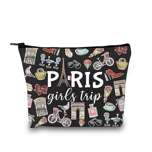 Image of Paris Girls Trip Gift: Paris Weekend Theme Travel Bag - Skyline Makeup Bag for Her (Black EU)