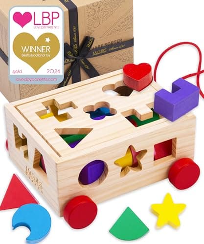 Image of Jaques of London Wooden Shape Sorter for 1 year olds | Pull Along Wooden Toys for 1 2 3 Year Olds | Montessori Toddler Toys | Since 1795