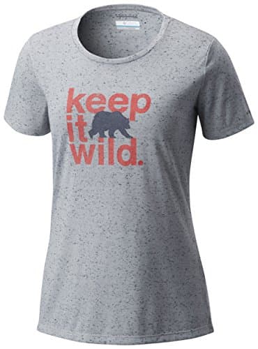Image of Columbia Women’s Short Sleeve Tee, OUTDOOR ELEMENTS TEE, Polyester, Columbia Grey/Keep It Wild, Size: XS, AK1107