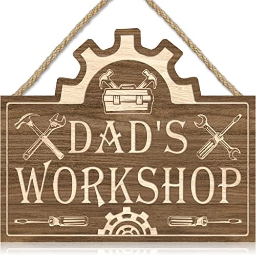 Image of ANHUIB Dad's Workshop Hanging Sign,Father's Day Wall Decoration,Happy Father's Day Wall Decor,Garage Signs for Men,Workshop Wall Plaque,Man Cave Wooden Sign For Dad Grandad,Father's Day Birthday Gift