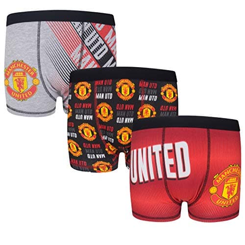 Image of Manchester United FC Official Gift 3 Pack Boys Crest Boxer Shorts 7-8 Years