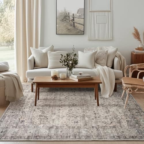 Image of Topfinel Living Room Rug 160x230cm, Grey Traditional British Design Rug for Bedroom, Dining Room, Sitting Room, Faux Wool Short Pile Non-Slip Area Rug