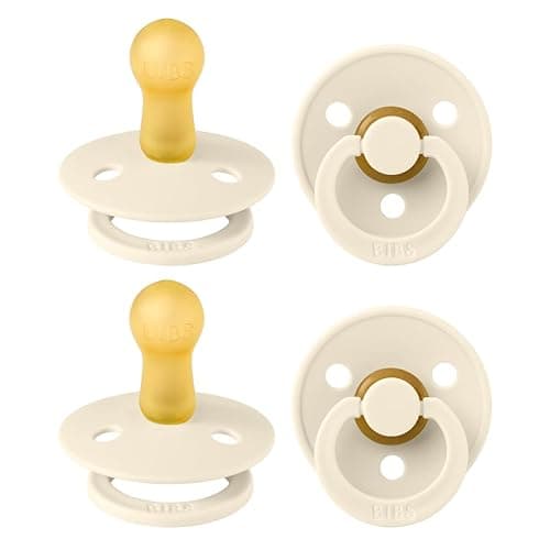 Image of BIBS Dummies Colour 4-Pack, BPA Free Dummy Pacifier, Round Nipple Soothers, Natural Rubber Latex, Made in Denmark, Size 2 (6-18 Months), Ivory