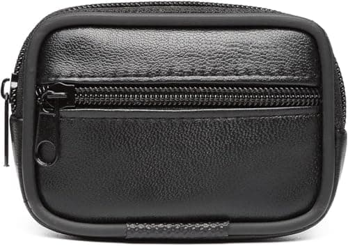 Image of Leather Coin Purse for Men, Small Zippered Change Pouch with Belt Loop (Black)