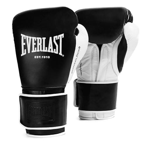 Image of Everlast Powerlock OG Pro Fight 12oz Black/White Gloves for Bags & Competition, Advanced Foam, Ergonomic Grip, Hook & Loop - Authentic Everlast