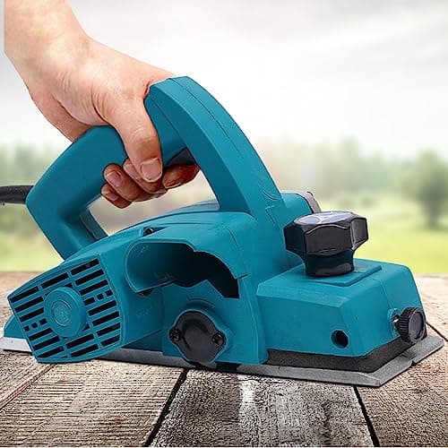 Image of Electric Wood Planer, Home and Garden Electric Planer, 220V 800W Portable Wood Planer, Hand Hold Wood Surface Planing Tool, Self-Locking Switch Design, Adjustable Cutting Depth