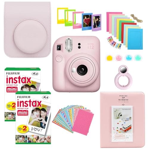 Image of Clikoze Instant Camera Bundle with Fujifilm Mini 12 Blossom Pink Camera, Fujifilm 40 Shot Mini Film, Clikoze Mini 12 Case, Mini Album Book, Film Stickers, Colour Filters and Accessories