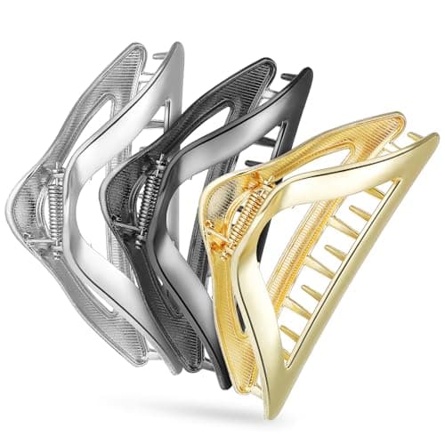Image of IMIKEYA 3 Pcs Triangle Metal Hair Claw Clips for Women and Large Claw Clips for Thick Hair in Black Grey and Gold