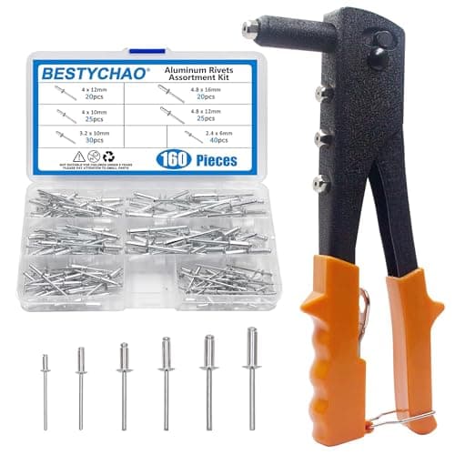 Image of BESTYCHAO Rivet Gun Kit, Hand Riveter with 160pcs Pop Rivets 2.4mm 3.2mm 4mm 4.8mm, Riveting Tool for Automotive and Medical