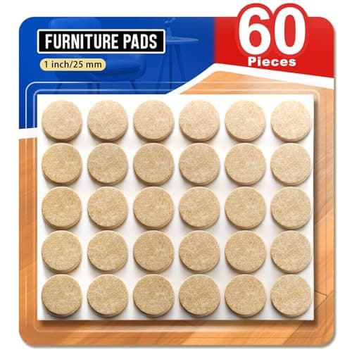 Image of Ansible Chair Leg Floor Protectors, 25mm Felt Furniture Pads 60 Pcs Self-Adhesive Pads for Furniture Feet, Anti-Scratches and Reduce Noise (Beige Round)