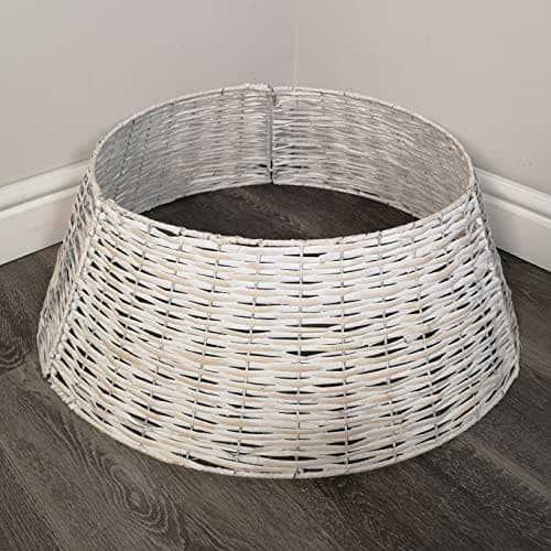 Image of Samuel ALEXANDER 40/58cm KD Willow Christmas Tree Skirt Wicker Rattan- Medium White Wash