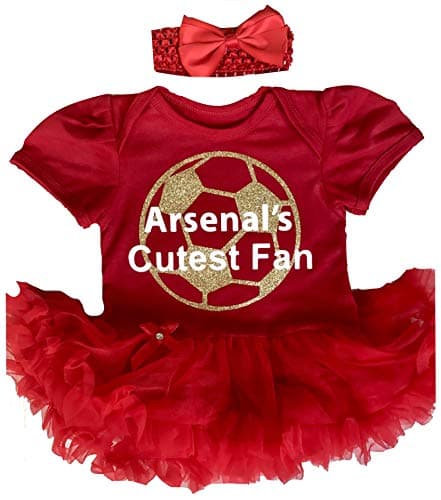 Image of Little Secrets Childrens Clothing Baby Girl's Arsenal Football Red Tutu Romper with Headband, Newborn Baby Football Kit, Gift (12-18 Months)