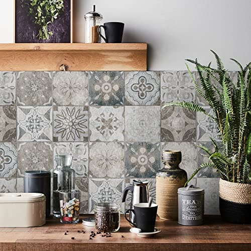 Image of 24pcs Tile Stickers for Kitchen Bathroom Vintage Self Adhesive Wall Tiles Waterproof Oil-Proof Art (15cm x 15cm, 6x6 inches) Grey