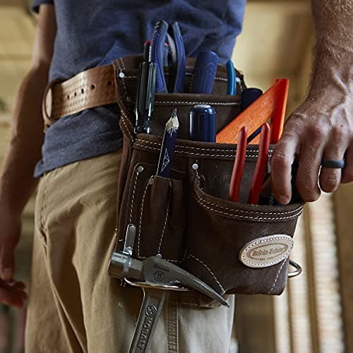 Image of McGuire-Nicholas 10 Pocket Carpenter's Pouch | Premium Leather Nail & Tool Bag with Reinforced Wear Points, Brown