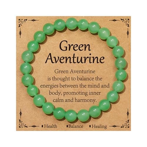 Image of Green Aventurine Crystal Beaded Bracelet for Women Ladies Gemstone Bracelet Gifts Natural Stone Anxiety Healing Protection Jewellery for Her Girls Mum Daughter Birthday Christmas Valentines Gifts