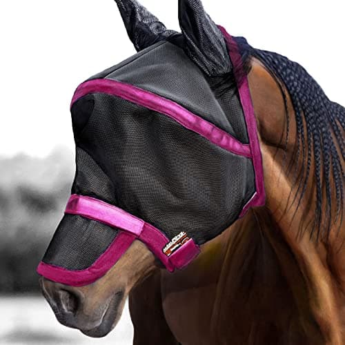 Image of Harrison Howard Maskology Supreme Horse Fly Mask Stellar UV Protection with Detachable Nose Cover Well-Received 2-in-1 Mask Magenta M Cob