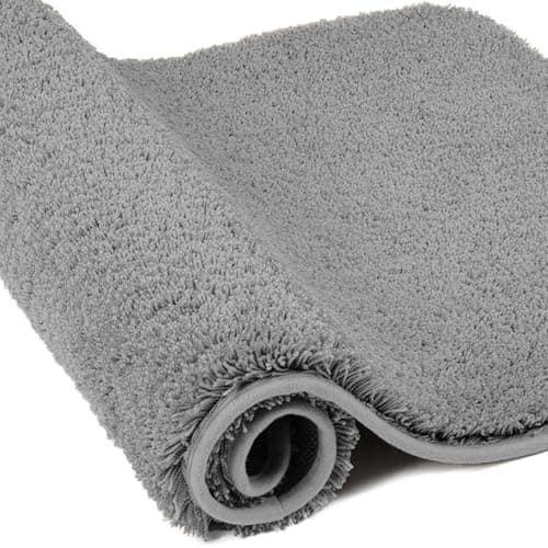 Image of wyewye Microfibre Bath Mat, Door Mat, 2cm Super Thick Bath Rug, Super Absorbent Bathroom Rug 60x90 cm, Grey