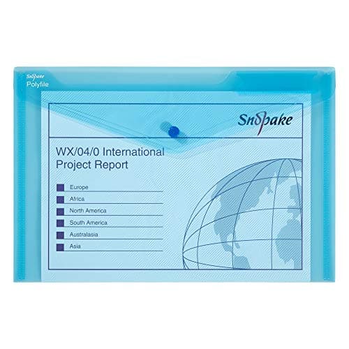 Image of Snopake Foolscap Classic Blue Polyfile Popper Wallet [Pack of 5] Popper Wallet with Index Tab and Press Stud Closure [11151x]