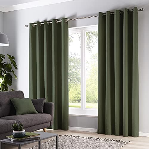 Image of Fusion - Sorbonne - 100% Cotton Pair of Eyelet Curtains - 66" Width x 90" Drop (168 x 229cm) in Bottle Green, Flaschengrün